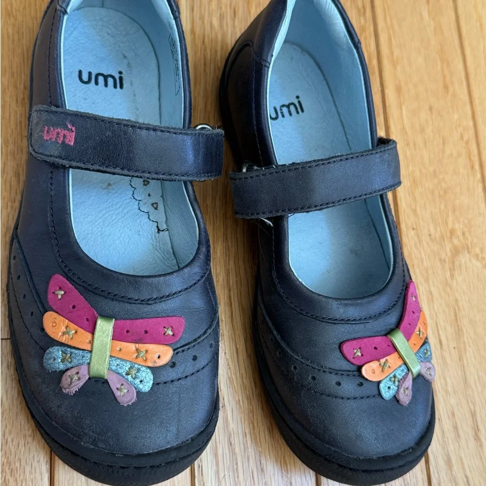 Umi Leather Kids Navy Dress Shoes with Multicolor Butterfly Girls 13 US/EUR 31